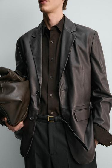 RELAXED FIT NAPPA LEATHER BLAZER - Brown by Zara - Image 5