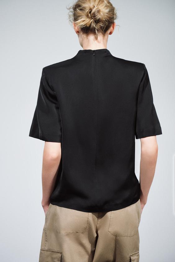 TOP ÉPAULETTES SATINÉ ZW COLLECTION - Noir de Zara - Image 3
