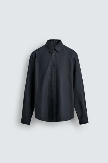 ÁO SƠ MI DÁNG REGULAR FIT VẢI COTTON - SỢI ĐAY - Màu xanh hải quân đậm từ Zara