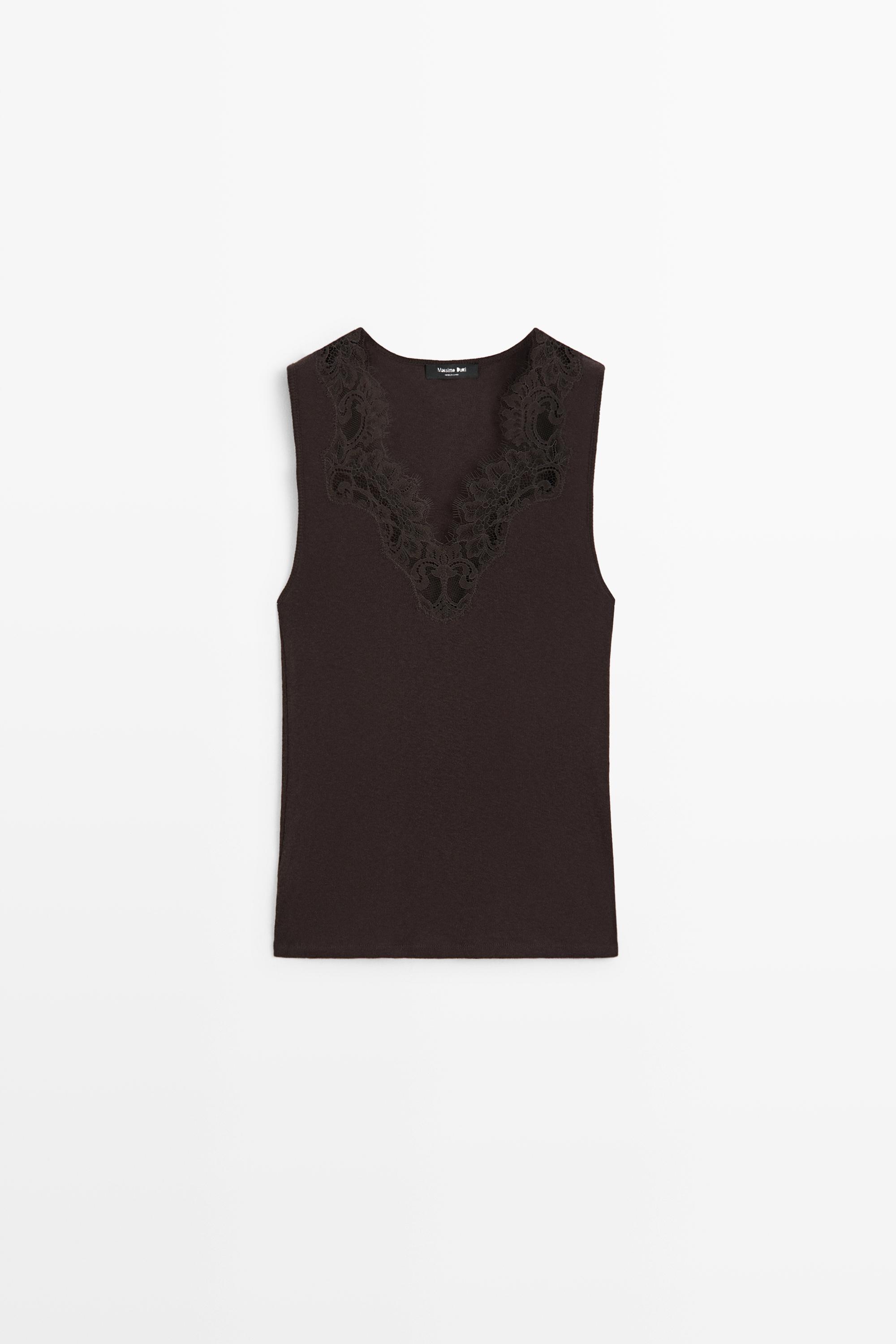 Top façon lingerie en coton et cachemire