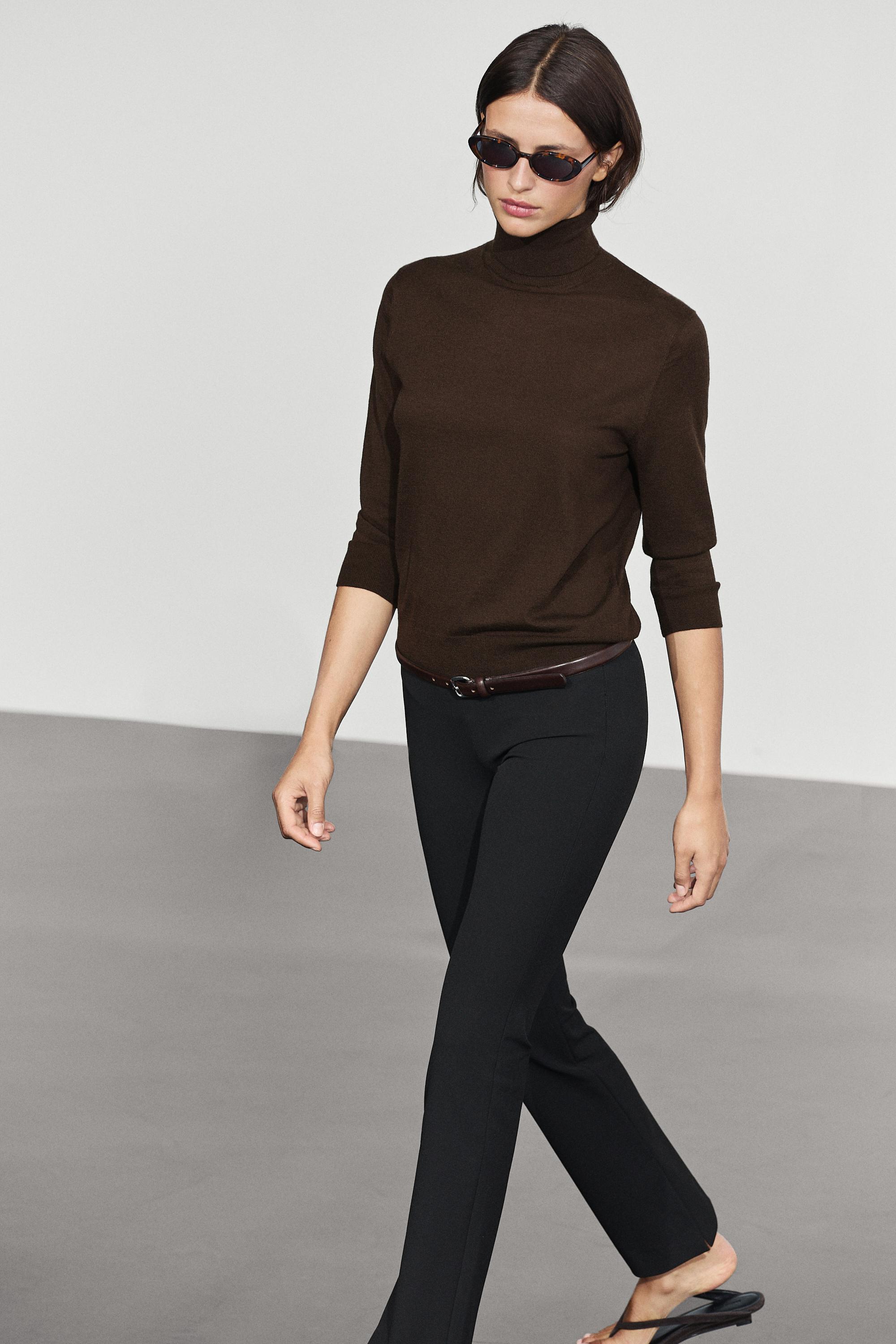 Wool blend turtleneck knit sweater