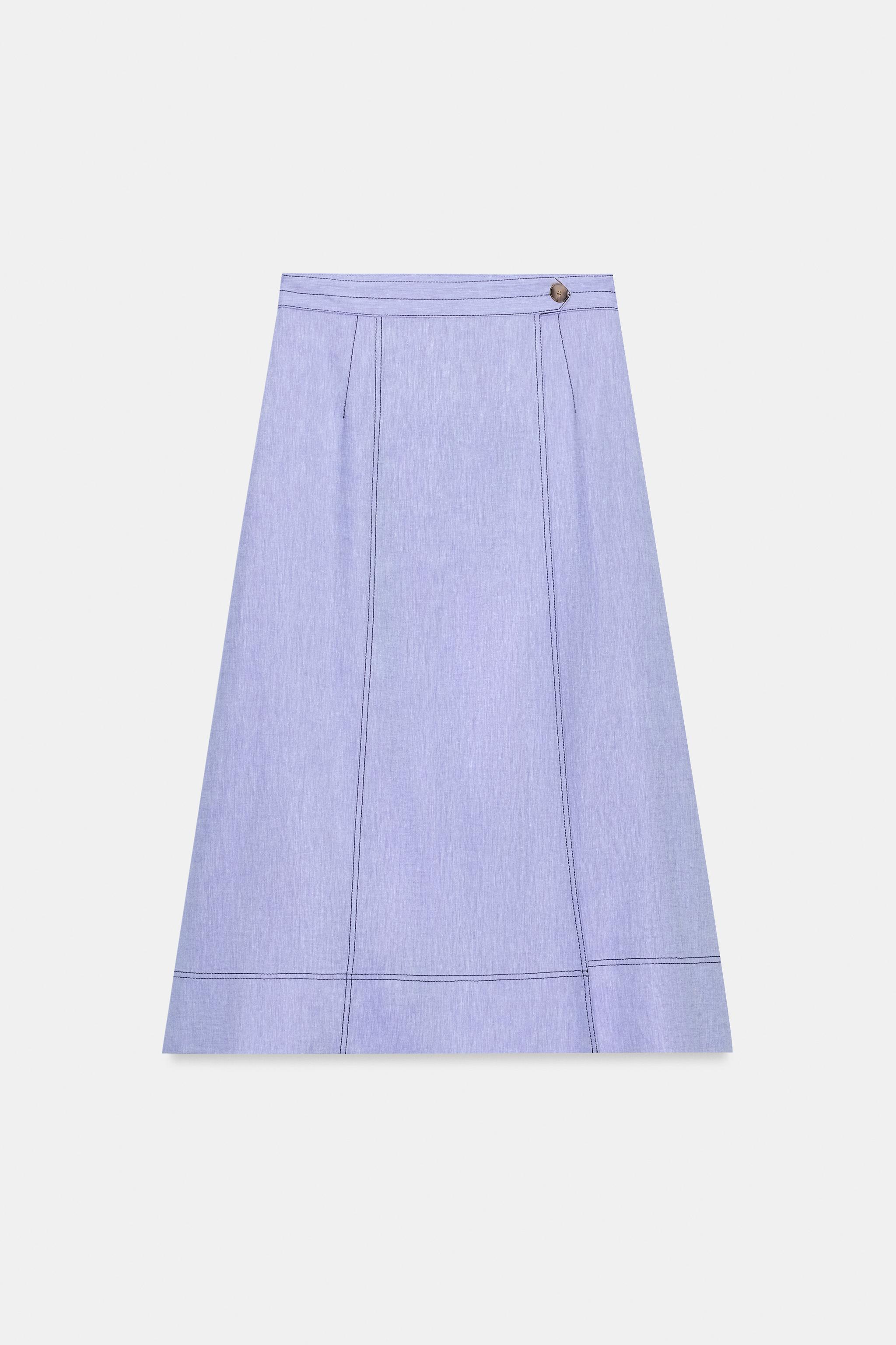 LINEN WRAP SKIRT WITH TOPSTITCHING - Light blue | ZARA Canada