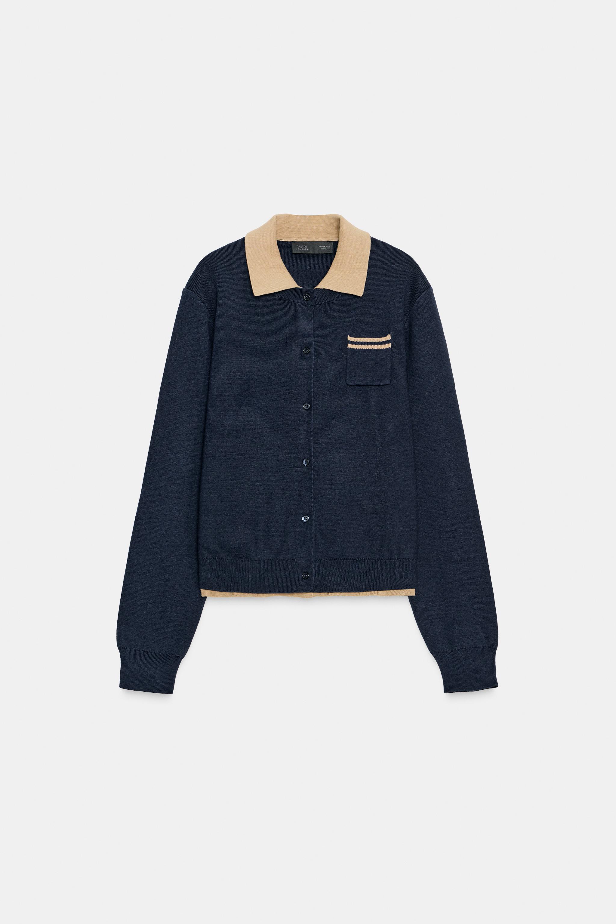 CONTRAST DOUBLE LAYER KNIT POLO CARDIGAN - Navy blue | ZARA Canada