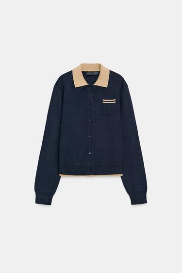 GILET POLO EN MAILLE DOUBLE COUCHE CONTRASTE - Bleu marine de Zara - Image 2