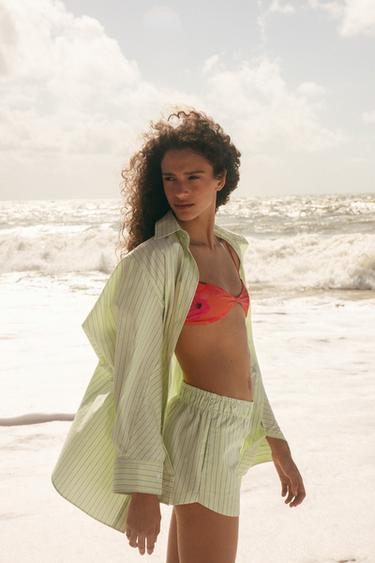 OVERSIZE STRIPED POPLIN SHIRT - Light lime green by Zara - Image 2