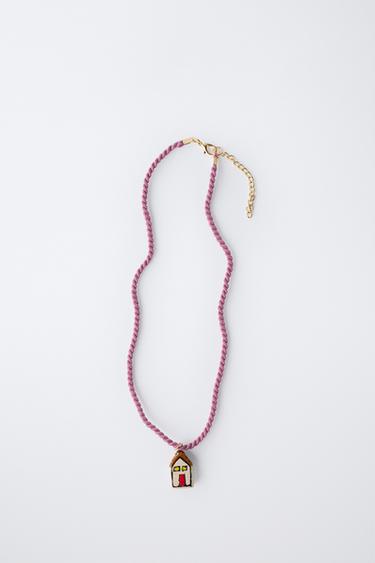 CERAMIC HOUSE CORD NECKLACE - Pink by Zara - Image 3