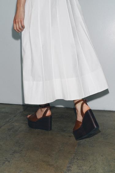 LEATHER WEDGE WITH STRAP - Brown by Zara - Image 1