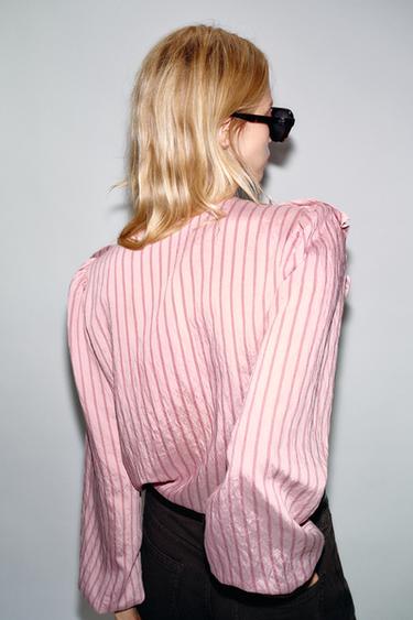 STRIPED SHIRT WITH RUFFLES - Pink by Zara - Image 4