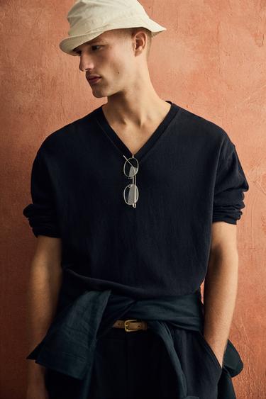 סוודר כותנה - פשתן קל - כחול־ים של Zara