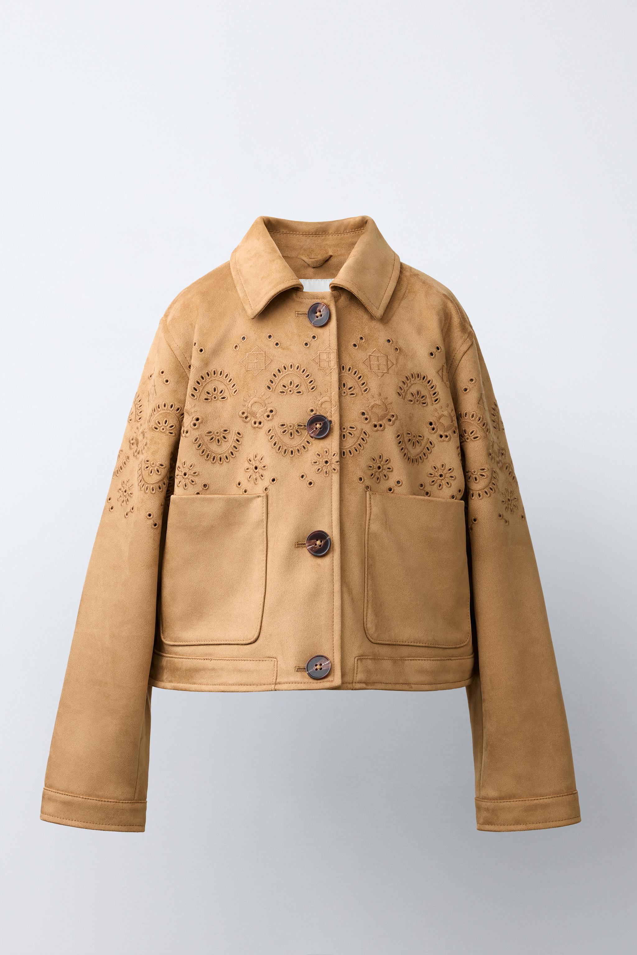 刺繍入りフェイクスエードジャケット - カーキ | ZARA Japan / 日本