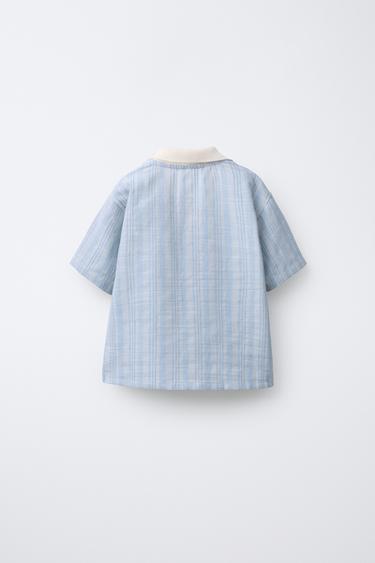 STRIPED COTTON AND LINEN SHIRT - Blue by Zara