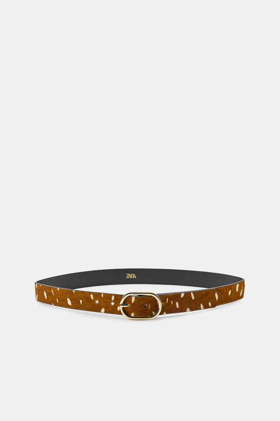 100% LEATHER PRINTED BELT - Toffee by Zara - Image 0