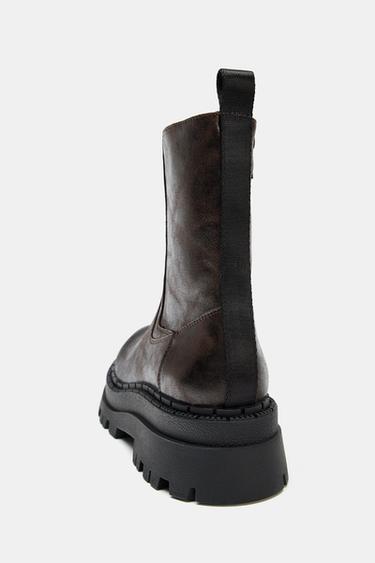 DISTRESSED-EFFECT PLATFORM ANKLE BOOTS - Brown by Zara - Image 5