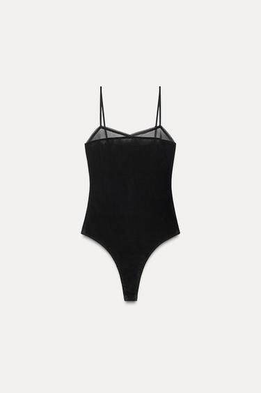 БАРХАТНОЕ БОДИ С КРУЖЕВОМ — ЧЕРНЫЙ от Zara — изображение 0