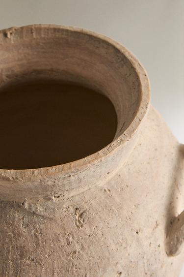 TEXTURED CLAY VASE WITH HANDLES - Ecru / Beige by Zara - Image 1