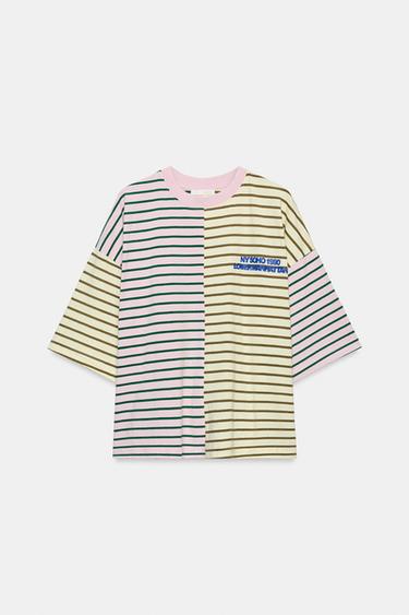 STRIPED TEXT OVERSIZE T-SHIRT - Pink by Zara
