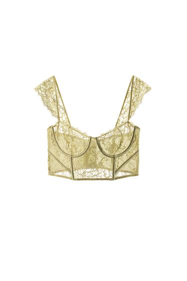 SUJETADOR AROS ENCAJE - Amarillo de Zara