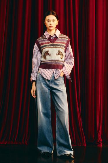 TRF HIGH-WAIST WIDE-LEG JEANS WITH LEATHER POCKETS - Blue by Zara