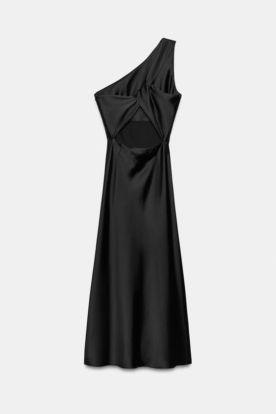ASYMMETRIC SATIN MIDI DRESS - Black by Zara - Image 0