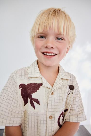 CHECK SHIRT WITH PATCHES - Brown / Ecru by Zara