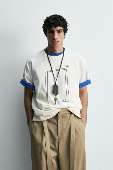 TEE-SHIRT À IMPRIMÉ GÉOMÉTRIQUE - Blanc de Zara - Image 1