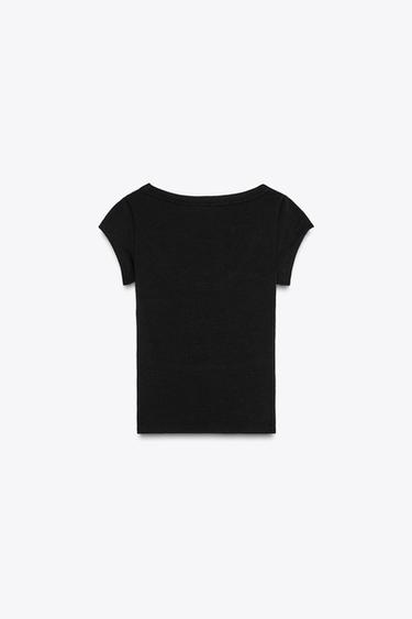 ROUND NECK T-SHIRT - Black by Zara - Image 1