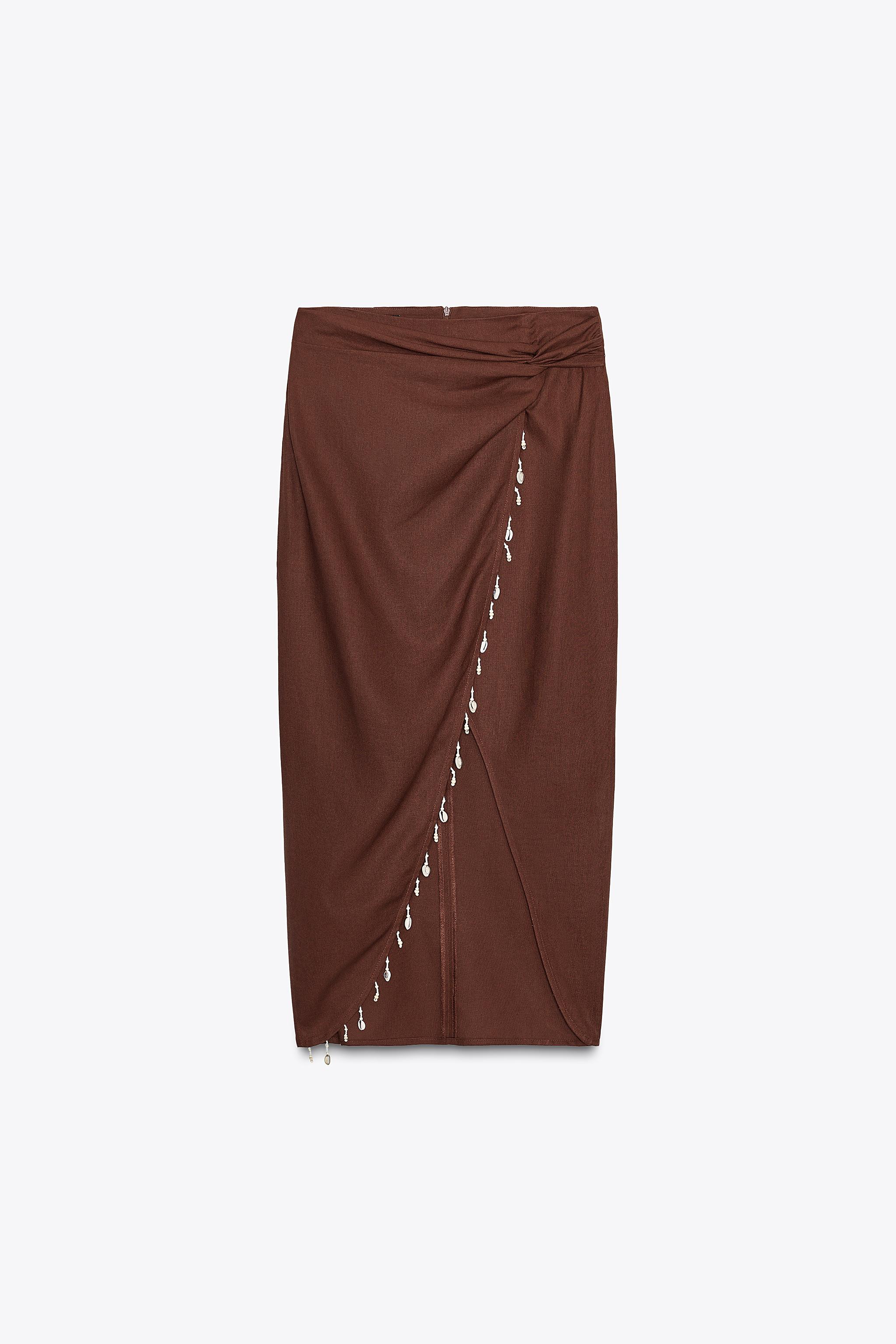 JUPE MIDI EN LIN AVEC COQUILLAGES