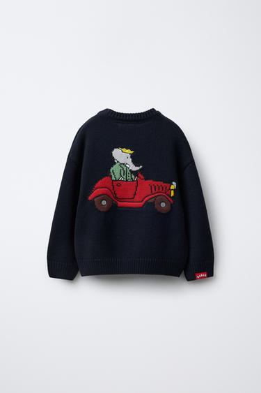 PULOVER DIN TRICOT BRODAT BABAR ™ - bleumarin de la Zara