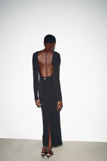 MIDI DRESS WITH DRAPED DETAIL AND JEWEL BACK - Black by Zara