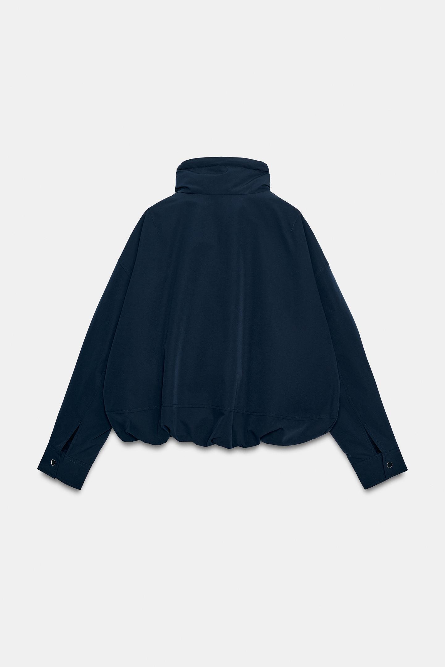 Женская куртка Zara Water-Repellent Hooded Puffer, цвет: Тёмно-синий — фото 2