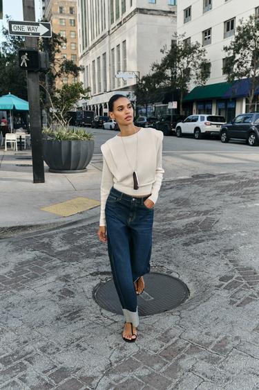 Zaras STICKAD TRÖJA MED AXELVADDAR - Naturfärg