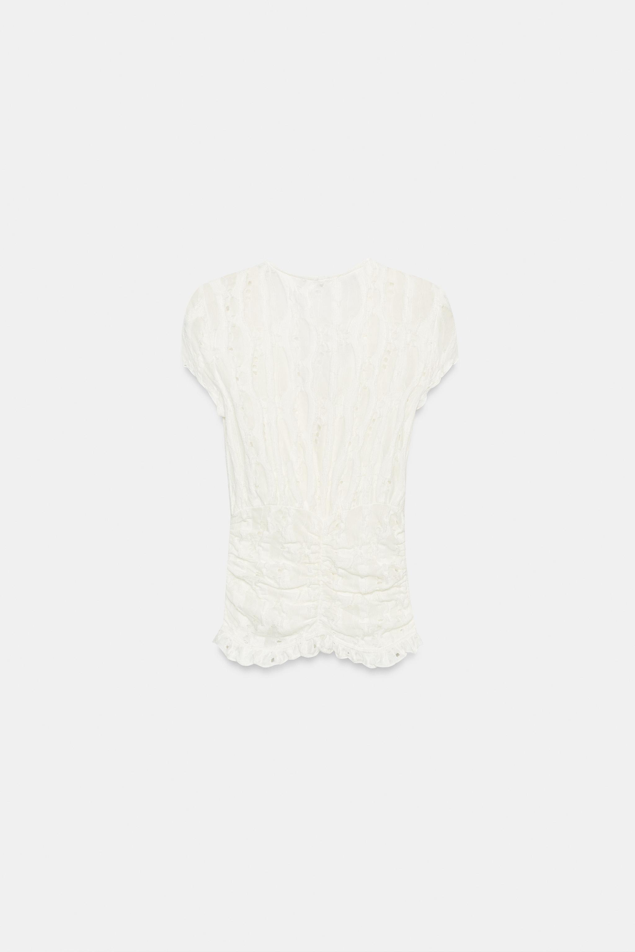 Женские блузки Zara RUFFLED CUTWORK BLOUSE — фото 7