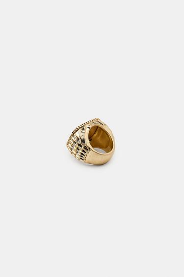 Bague Fantaisie Doca En Métal Doré Avec Strass Forme Carrée - Taille 55 Mini, Neuf Avec étiquettes