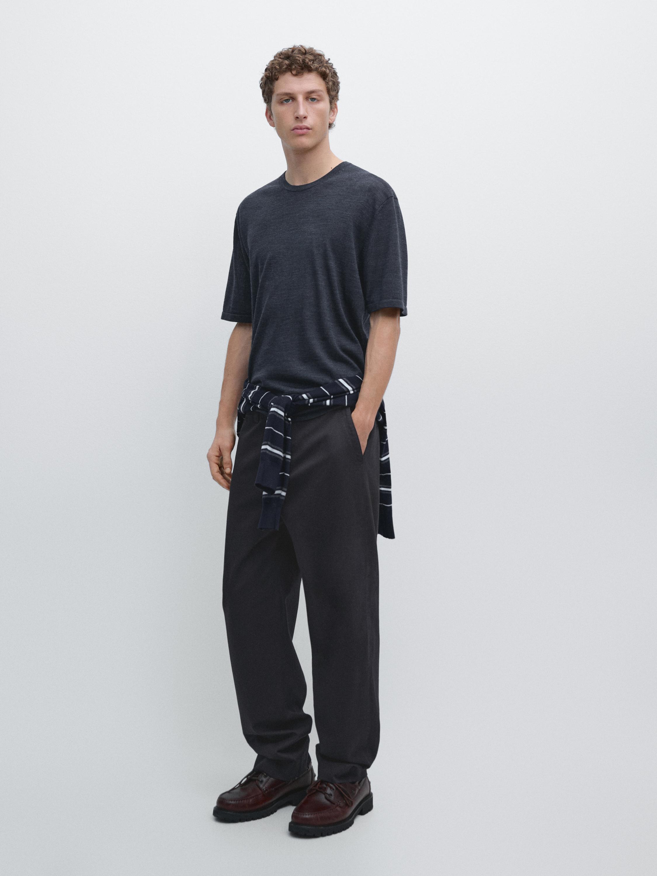 Relaxed fit cotton trousers — Navy blue