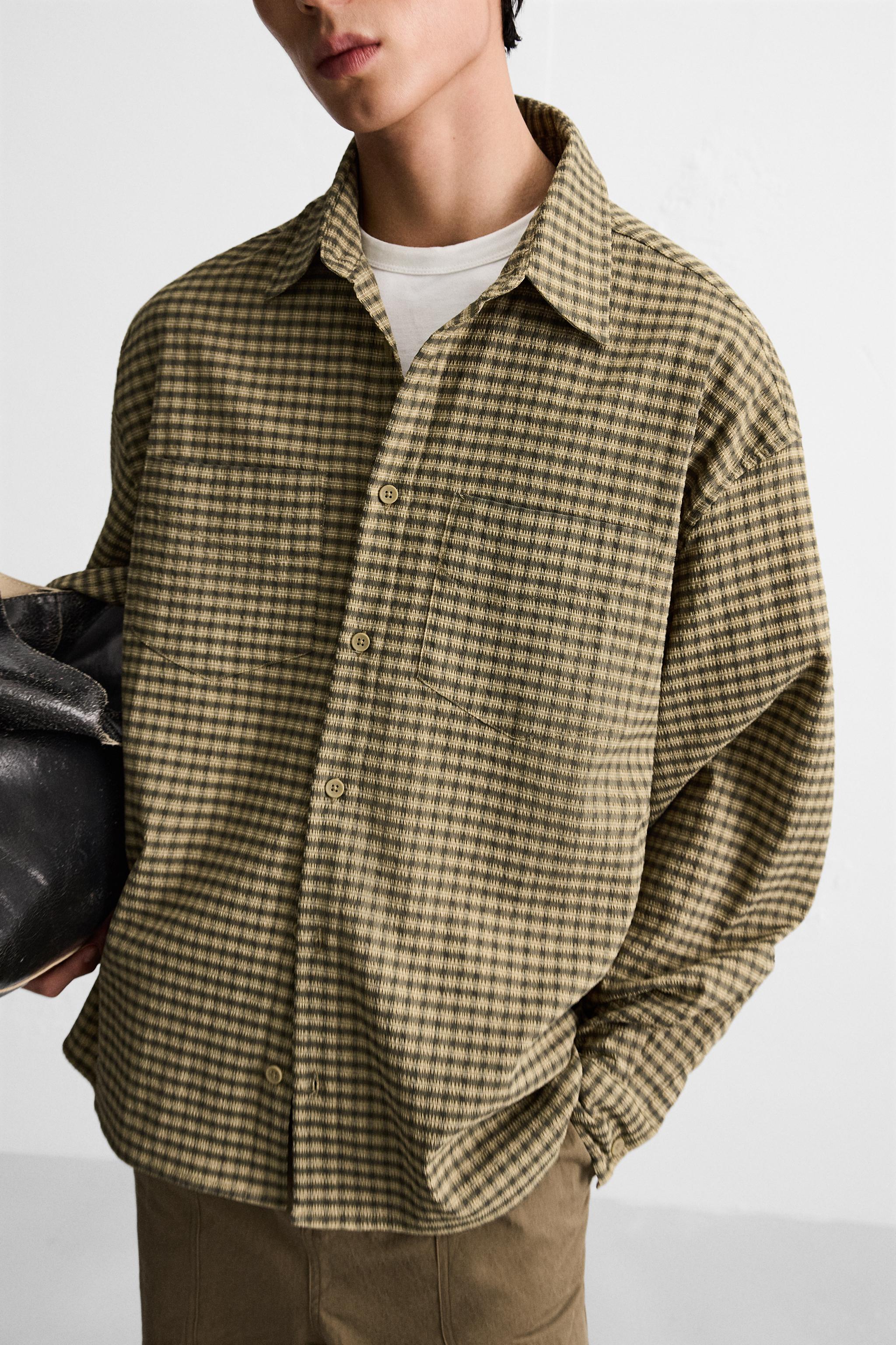 Seersucker Plaid Shirt - Khaki | ZARA United States