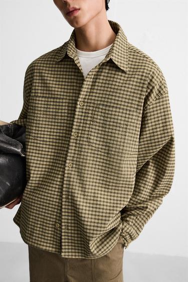 CHECK SEERSUCKER SHIRT - Khaki by Zara - Image 5
