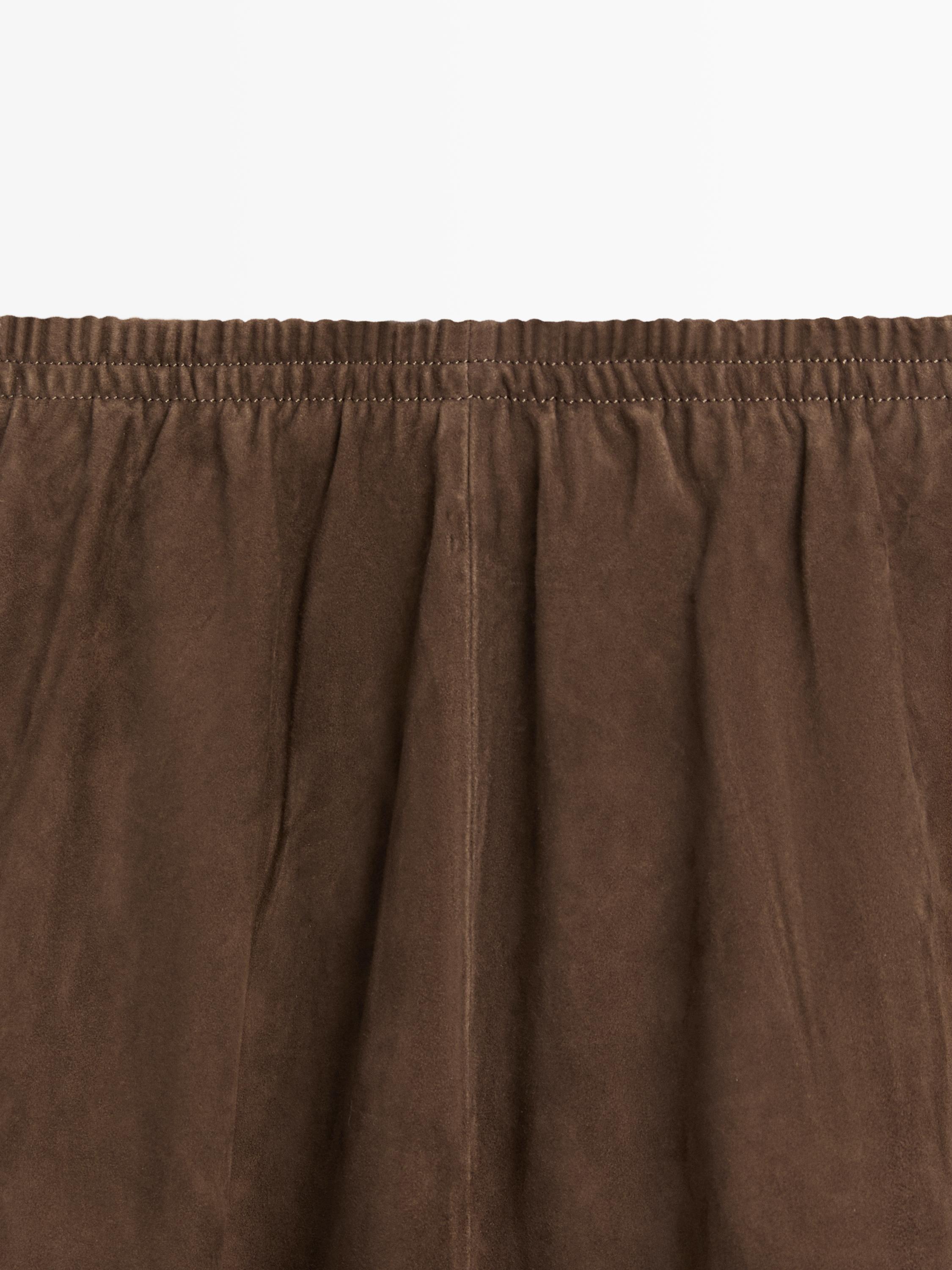 Suede leather midi skirt