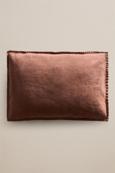 FADED LINEN THROW PILLOW COVER — Pink 1