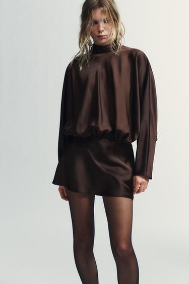 SATIN FOULARD SHORT DRESS - Leather by Zara