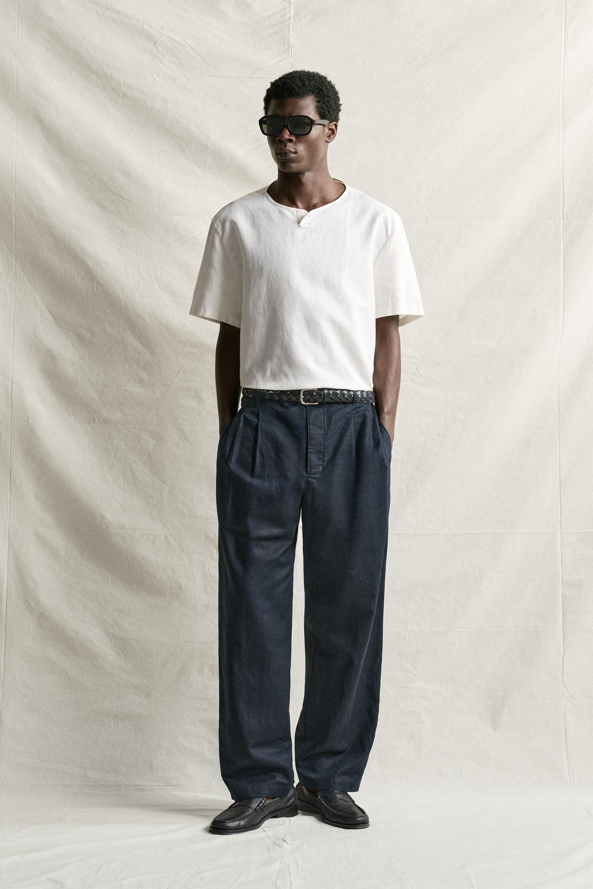 ヘンプ＆コットン ヘンリーネックシャツ - オフホワイト | ZARA Japan