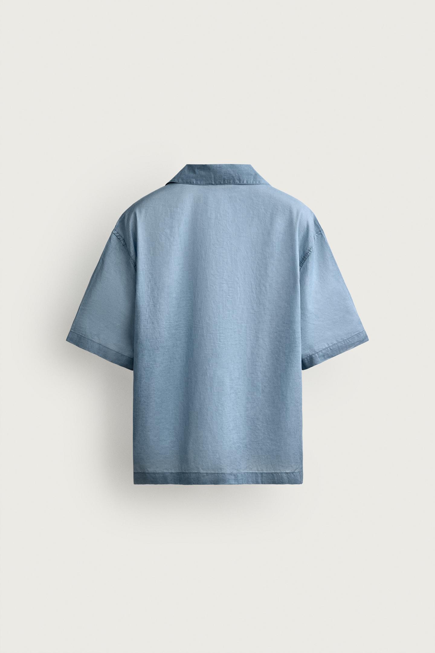 Мужское поло Zara Washed Relaxed Fit Polo Shirt, цвет: Синий меланжевый — фото 9