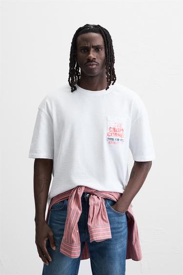 PRINTED T-SHIRT WITH POCKET - Oyster-white by Zara - Image 1