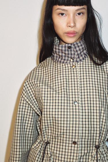 VESTE À CARREAUX COL MONTANT - Blanc cassé de Zara - Image 3