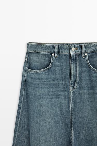 Flare fit denim midi skirt — Mid-blue 2