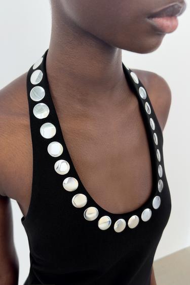 TOP HALTER CLOUTÉ - Noir de Zara - Image 3