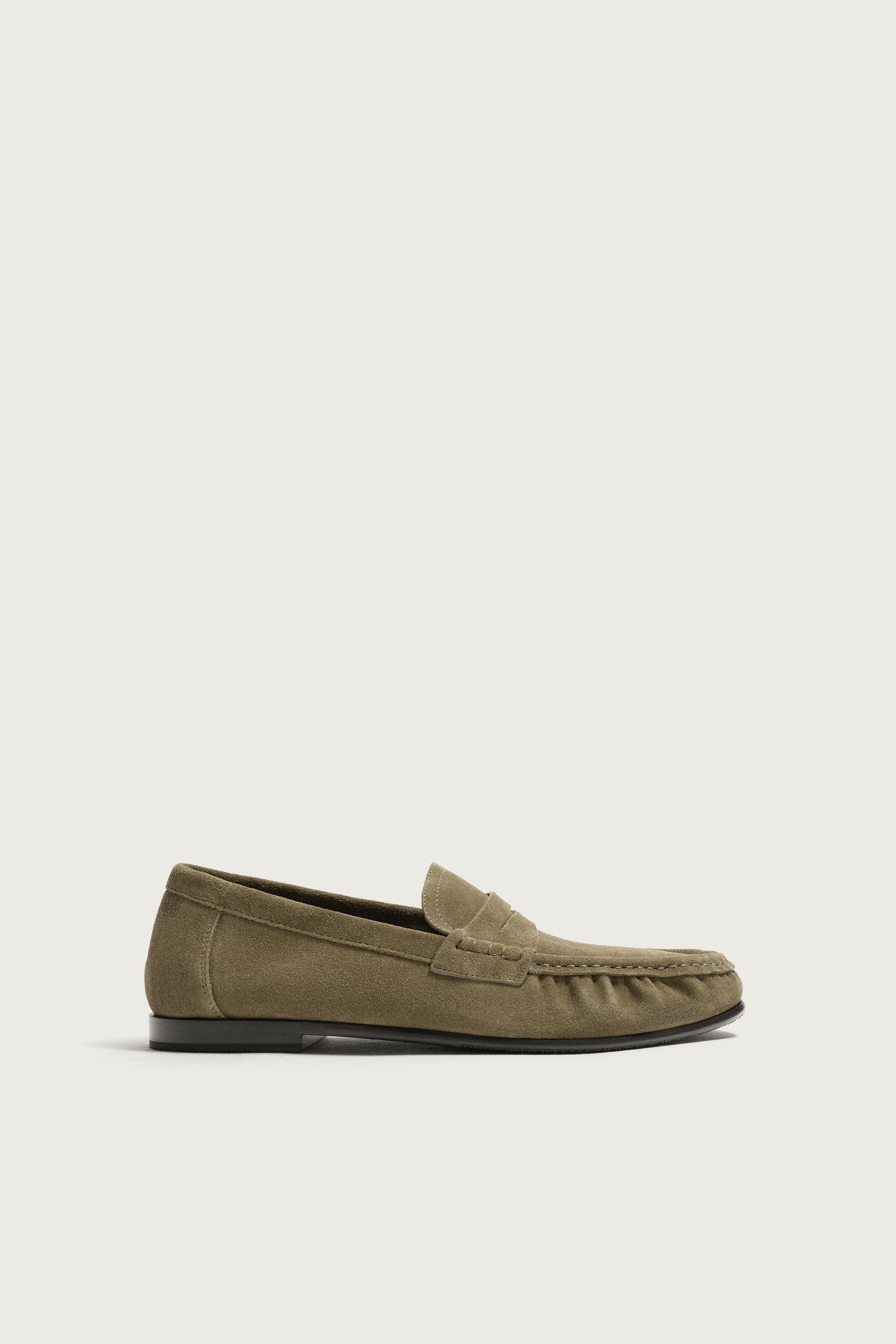 LEATHER PENNY LOAFERS — Beige