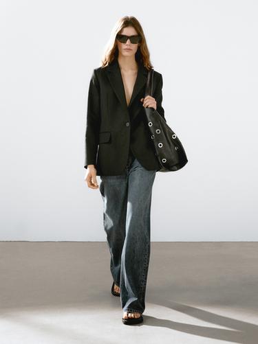 Zara Linen blend suit blazer - Black - Image 0