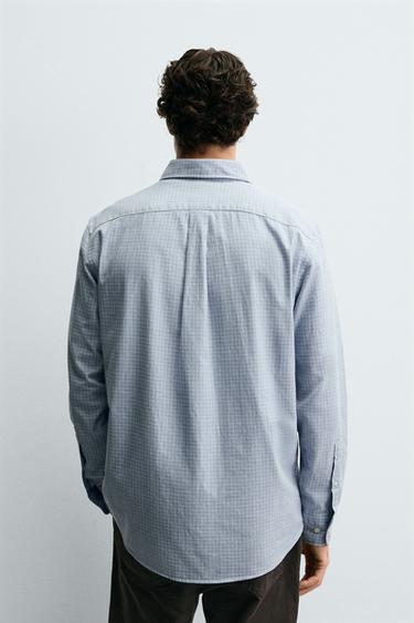 REGULAR FIT CHECK SHIRT - White / Sky blue by Zara - Image 2
