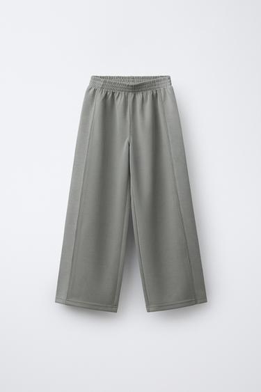WIDE-LEG RIBBED TROUSERS WITH MODAL - Grey by Zara