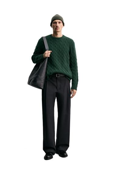 Zaras FLÄTAD TRÖJA 100% YLLE - Mörkgrön